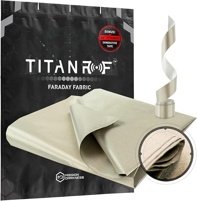 Mission Darkness TitanRF Faraday Fabric Kit 1 Yard // 44" W x 36" L Fabric + 36" L Tape Military Grade Conductive Nickel Copper Polyester Material Blocks RF Signals WiFi Cell Bluetooth RFID EMF