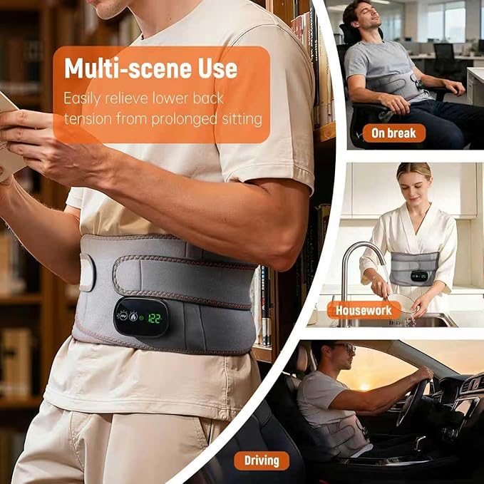 Cordless Heating Pad for Back, 47.2" Extendable Wearable Heating Pad with 3 Heat & Vibration Massage, 5000mAh Battery-Powered for Long Workdays & Cold Weather - Black (Grey)