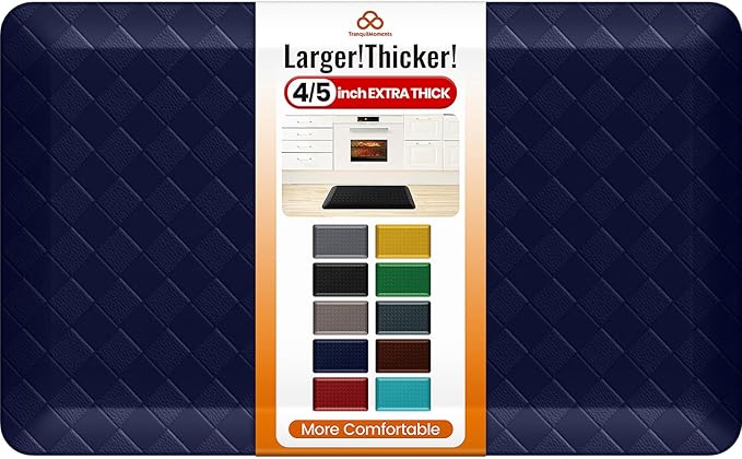 4/5 Inch Extra Thick Kitchen Mats for Floor,Non Slip Anti Fatigue Kitchen Rugs,Waterproof Stain Resistant Sink Mat,Cushioned Standing and Comfort Mats for Office (17"x28" Blue)