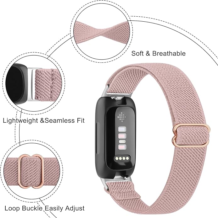 Vancle Elastic Bands for Fitbit Inspire 3 Bands Women, Breathable Adjustable Replacement Stretchy Nylon Loop Wristband Sport Straps Compatible with Fitbit Inspire 3 Fitness Tracker