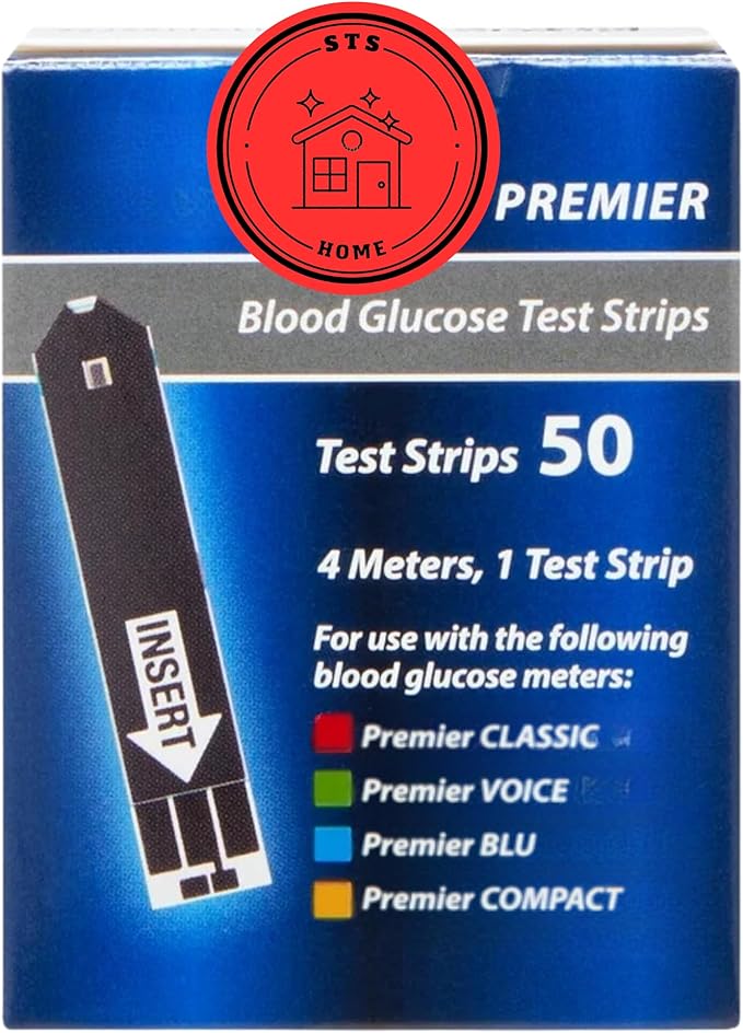 Premier Blood Glucose Test Strips | Blood Glucose Test Strip | Blood Sugar Test Strips | Premier Test Strips 50 Count + STS Sticker.
