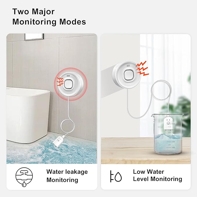 WiFi Water Leak Detectors for Home with Tuya APP Push and 100dB Sound Alarm, Suit for Warehouse, Basement, Kitchen, Laundry Room, Compatible with Alexa&Google Assistant (Support WiFi 2.4G)