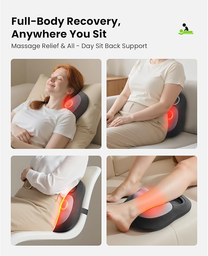 BOB AND BRAD Cordless Back and Neck Massager with Heat, FSA Eligible HSA 4D Shiatsu Massage Pillow for Pain Relief Deep Tissue, 6H Battery, Gift for Stress Relief at Home Office & Car
