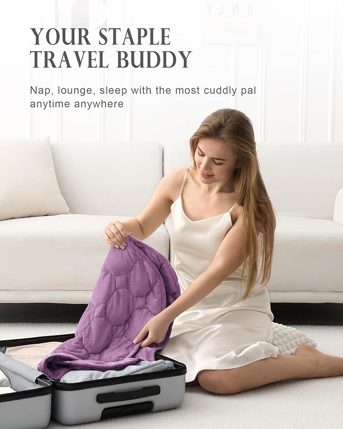 Cottonblue Weighted Lap Blanket Pad 7 lbs 29" x 24", Cozy Luxury Crystal Velvet Weighted Blanket for Adults, Small Weighted Blanket Throw All Season for Travel Relaxation Sleeping, Purple Blanket