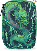 Abstract Green Dragon Pill Case Travel Pill Organizer Weekly 7 Day Portable with Zipper Medicine Box Pill Case for Vitamins, Birth Control,Fish Oils,Medication, Supplements