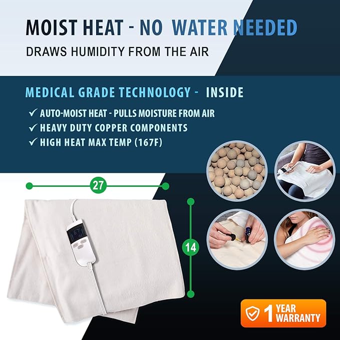 Professional Grade Heating Pad with Automatic Moist Heat by ThermoRelief, Extra HOT Heating for Deep Penetrating Heat - 2nd Gen Version (King Size Weighted King)