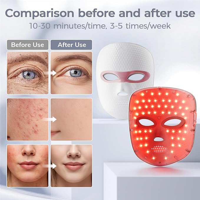 Red Light Therapy for Face-LED Face Mask Light Therapy with 3 Gears,2500mAh Battery,Infrared Red Light Therapy Mask for Home Working Travel Yoga Sleep