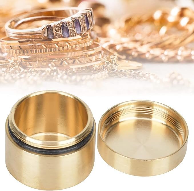 Estink Brass Mini Pills Container, Outdoor Round Shape Brass Pills Case Metal Jewelry Sealed Storage Box Waterresist Mini Accessories Container for Pills Tea Leaves Jewelry Storage