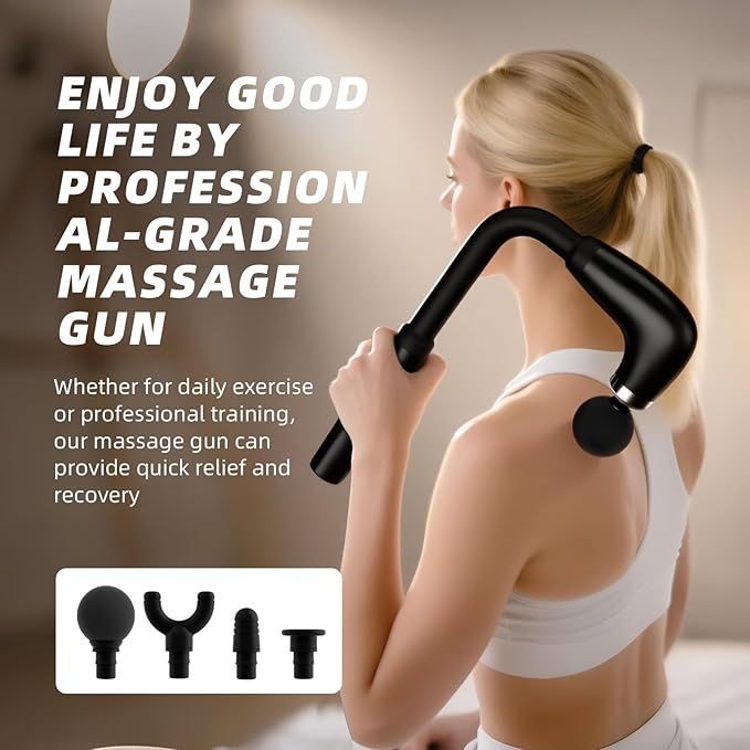 Massage Gun with Upgraded Extension Handle,Back Massage Gun Deep Tissue,Back Massager for Pain Relief for Muscles Neck Shoulders Waist Arm Legs Foot,4 Replaceable Heads & 9 Speeds (Black)