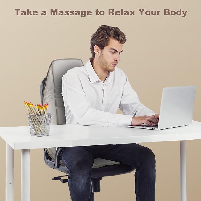 Vibration Back Massager with Heat, Massage Chair Pad with 10 Vibration Motors & 2 Heating Levels, Chair Massager for Recliner, Sofa, Beige