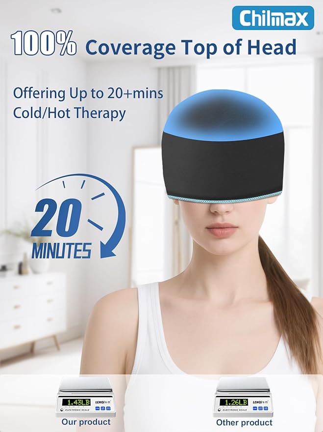 Migraine Relief Cap,Full Head Ice Hat Hot & Cold Gel Compress Pack with Face and Eye Mask,Headache Ice Pack Head Wrap for Hangover, Fever, Puffy Eyes,Tension, Sinus, Stress Relief