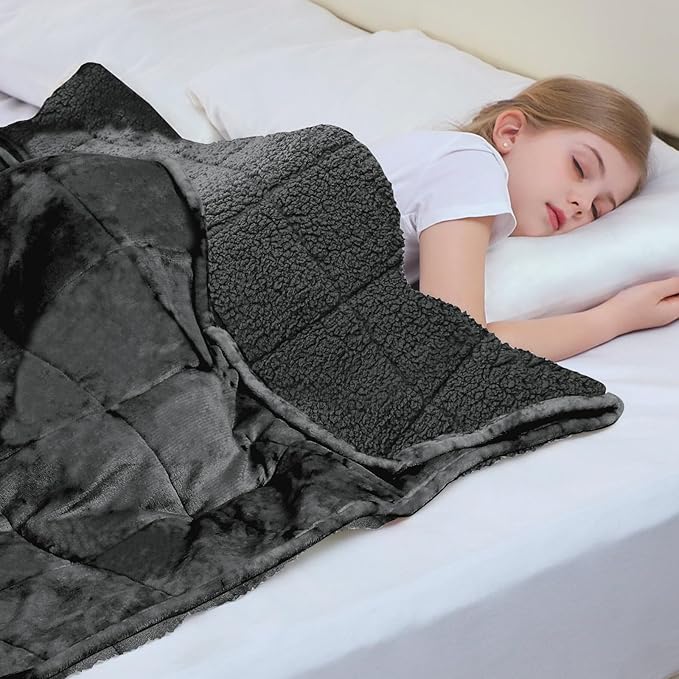 Aemicion Weighted Blanket for Adults (10lbs,48"x72",Dark Grey on Both Sides) Twin Size Sherpa Fleece Heavy Blanket for Sleeping Perfect for 80-110lbs,Machine Washable
