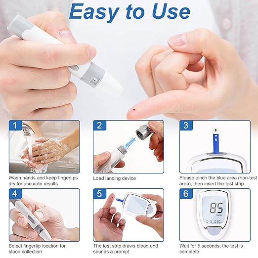 Glucose Monitor Kit, High Accuracy Blood Sugar Testing Kit with 100 Glucometer Strips & 100 Lancets, Larger-Screen Glucose Monitor with Lancing Devices, No Coding, Portable for Home or Travel