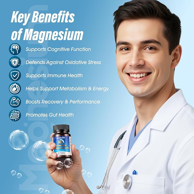 Hydrogen Water Tablets 150mg Magnesium – 10 PPM Molecular Hydrogen Tablets for Drinking Water, Supports Healthy Aging, Cellular Energy, Recovery & Brain Health – GMO-Free & Gluten-Free, 90 Tablets