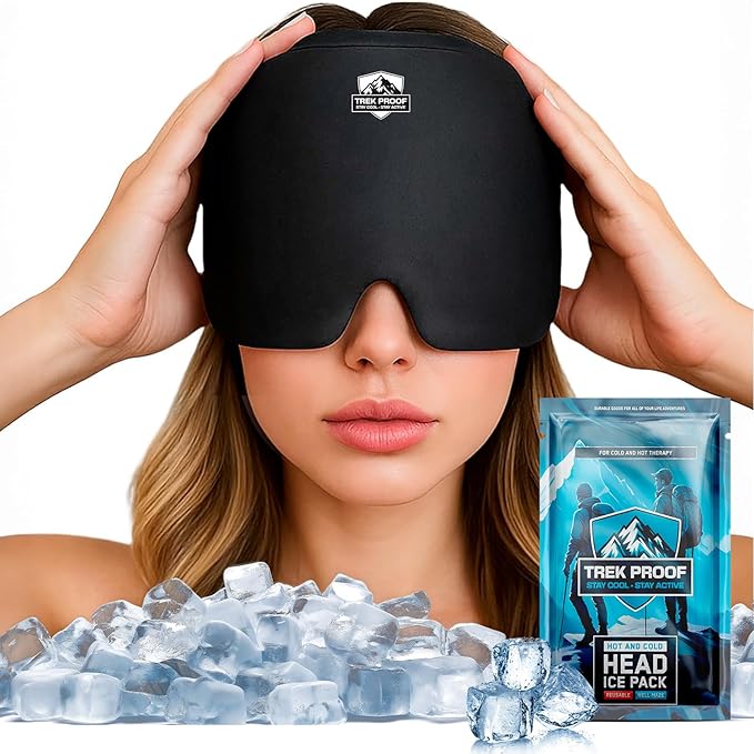 Trekproof Migraine Relief Cap, Cooling Gel Headache Relief Cap, Ice Pack for Face and Eyes, Cooling Migraine Mask, Soothing Cold Therapy Head Ice Pack Head Wrap for Tension, Sinus, Hangovers