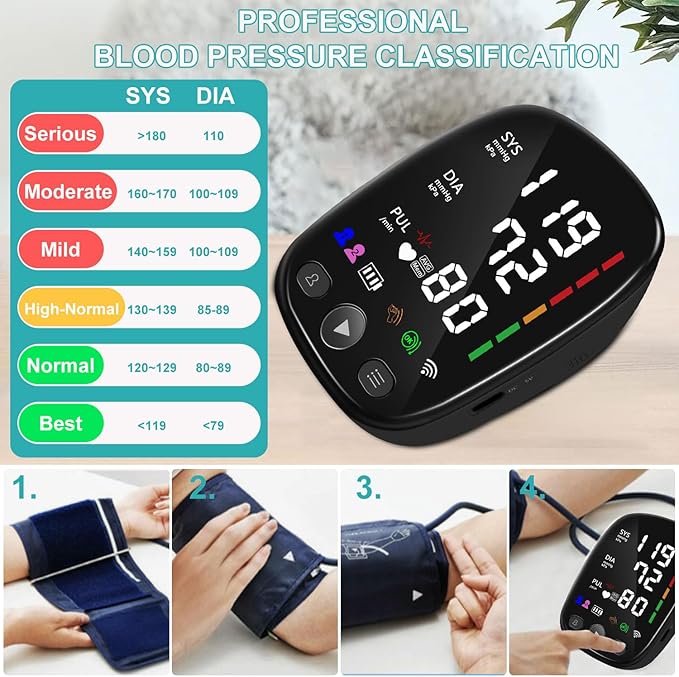 Bluetooth Automatic Blood Pressure Monitor for Home Use - with Adjustable Upper Arm Large Cuff (8.7"-17.3"), App Tracking, LED Display 2 Users 240 Sets Memory, Hypertension Detector