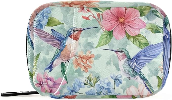 Travel Pill Case Hummingbird Birds and Flowers Weekly Small Pill Box 7 Day Pill Box Pill Organizer Bag