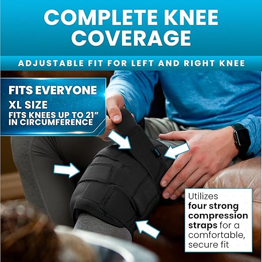 Vive Knee Ice Pack Wrap - Cold/Hot Gel Compression Brace - Heat Support Strap for Arthritis Pain, Tendonitis, ACL, Athletic Injury, Osteoarthritis, Women, Men, Running, Meniscus and Patella Surgery