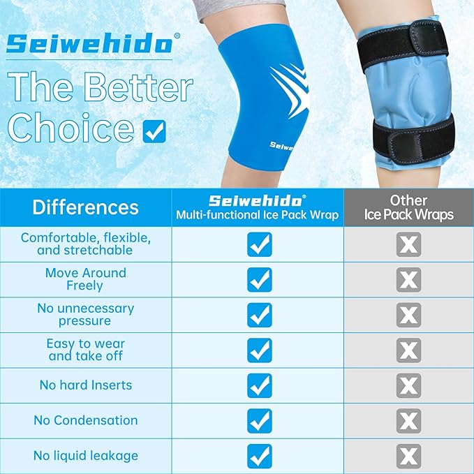 Extended Leg Knee Ice Pack Wrap for Injuries Compression, Reusable Gift Soft Gel Freeze Knees Brace for Swelling, Replacement Surgery, Cold Compress Therapy for Arthritis, Meniscus Tear and ACL