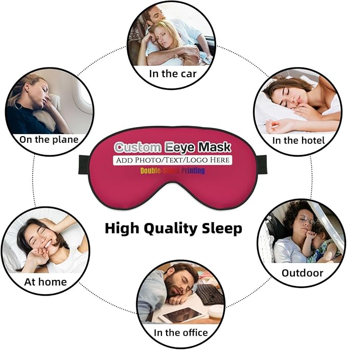 Personalized Eye Mask Add Picture Text Image Logo Custom Travel Sleeping Masks for Home Office Customized Sleep Mask for Men Women Blocks Light Adjustable Strap Fuchsia