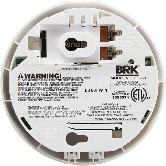 FIRST ALERT Carbon Monoxide Alarm | BRK CO250 Battery Operated Carbon Monoxide Detector with 9-Volt Battery & Two Silence Features (Pack of 6)