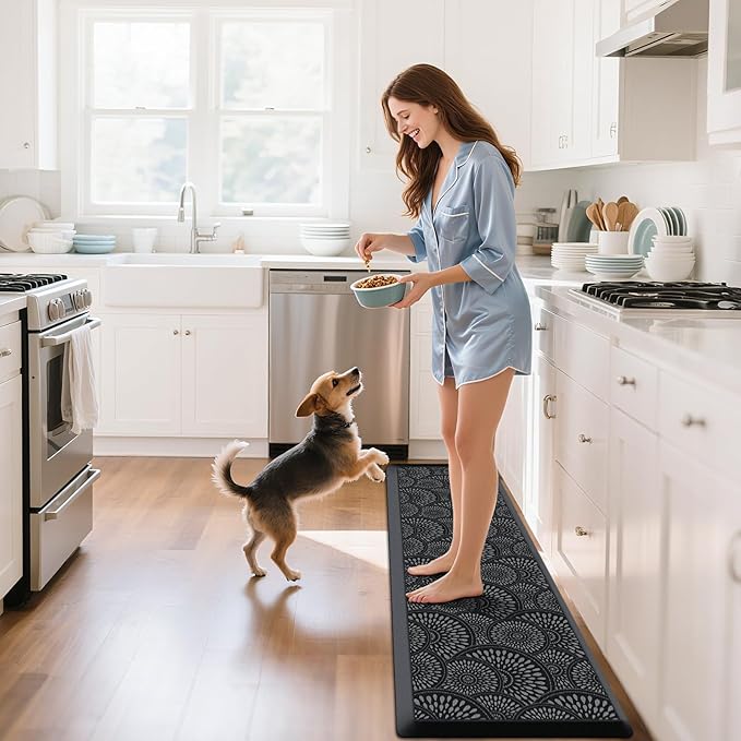 Mattitude 4/5 Inch Kitchen Mat, 17.3x59in Heavy Duty Ergonomic Comfort Foam Standing Desk Mat, Waterproof Non-Slip Standing Mats and Rugs for Kitchen, Office, Black