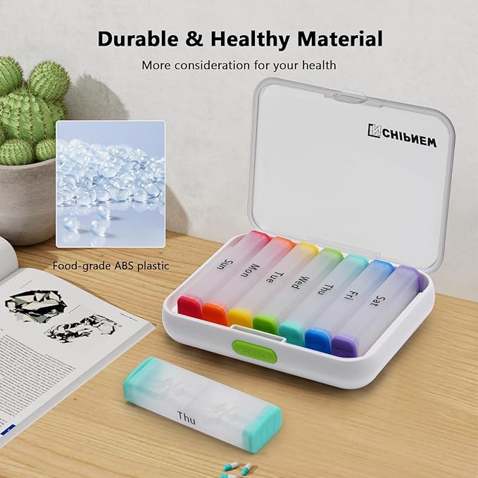 Pill Organizer 2 Times a Day - CHIPNEW Food Grade & Waterproof Medicine Organizer - 7 Day Large Detachable Travel Pill Box-Pill Container, Holder for Supplements, Vitamins, and Medications(White)