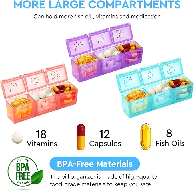 Monthly Pill Organizer 3X a Day with Portable 7-Day Travel Medicine Organizing Bag,Large Pill Box with 32 Daily Compartments,30 Day Pill Case Medicine Organizer for Vitamin,Supplement and Medication