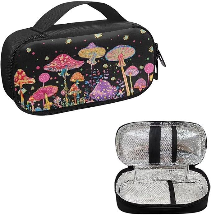 Colorful Mushrooms Insulin Pen Cooler Travel Case with Top Handle Daily Life and Trip Storage Bag for Glucose Meter and Other Diabetic Supplies Easy to Use & Carry