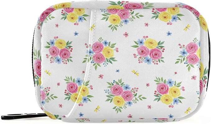 Summer Floral Pill Organizer Case Watercolor Color Flowers 7 Day Travel Pill Box with Zipper Portable Weekly Vitamin Medicine Supplement Holder Pouch Bag