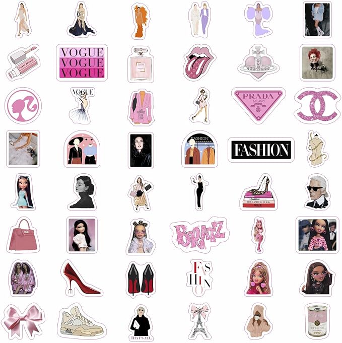 BulbaCraft 100Pcs Fashion Stickers for Water Bottles & Laptops, Fashion Party Decorations, Fashionista Gifts for Women, Gifts for Women & Men