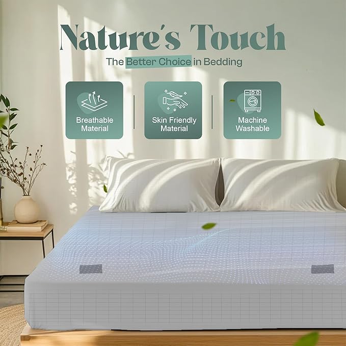 LuxeCraft Grounding Fitted Sheet – Organic Cotton & Silver Fiber | Breathable, Skin-Friendly | 15" Deep | Includes Tester Pen, Wristband, Eye Mask & Cord, King Size (White)