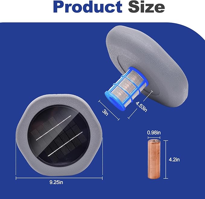 Solar Pool Ionizer - Floating Pool Cleaner for Swimming Pools Up to 45,000 Gallons for Large Pool, Big Solar Panel & Durable Copper Anode, Clear Water with Minimal Effort