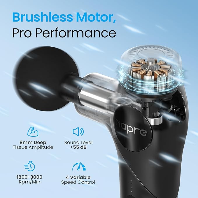 NAPRE 3-in-1 Detachable Massage Gun with Heat,Mini Massage Gun Deep Tissue with Extension Handle,Portable Handheld Percussion Muscle Massager for Back/Neck/Body,Small & Quiet,5 Heads