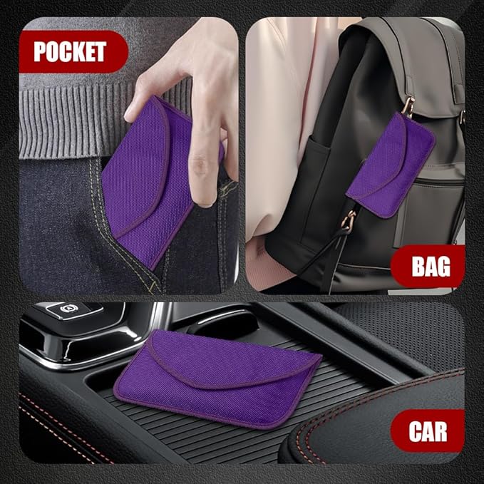 2PCS Faraday Bags for Car Key and Cell Phone, Signal Blocking Bag, Faraday Key Fob Protector, Universal Cell Phone Privacy Card Protection Car Accessories for Anti-Thefting (Purple)