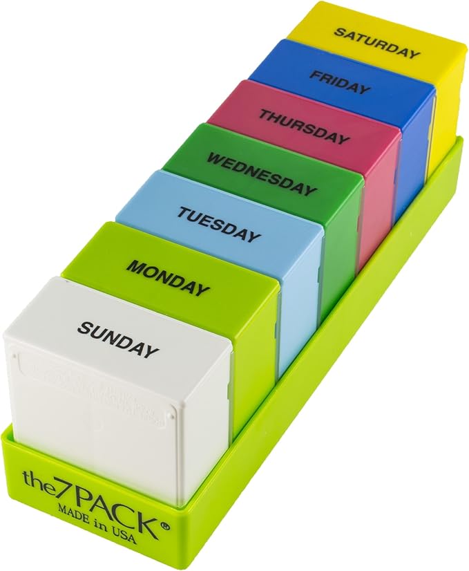 The 7Pack® 7 Day AM/PM Pill Organizer with Deep Green Tray (Made in the USA)