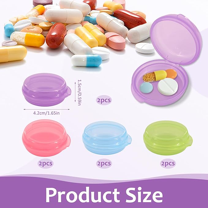8 Pcs Small Pill Case, Colored Mini Pill Box, Portable Daily Mini Medicine Holder for Purse Pocket Briefcase, Perfect for Traveling(Pink+Blue+Green+Purple)