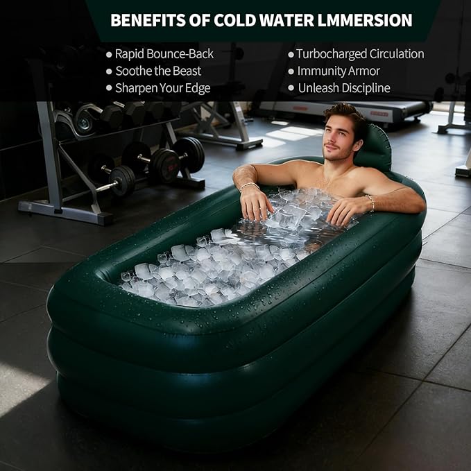 Portable Bathtub for adults with Cover,Inflatable bath tub for ice bath,Large Oval Ice Bath with pillow, 62.2x37.4x17.72in,Includes Pump, EasyInflate & Drain,Green