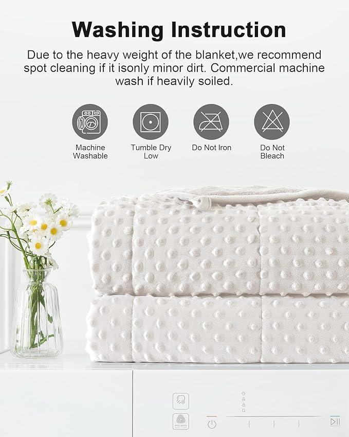 Weighted Blanket for Adults Twin Size 15 lbs, Soft Cooling Minky Dot Heavy Breathable Blanket for All-Season, Washable Weighted Throw with Glass Beads, 60 x 80 Inches, Cream