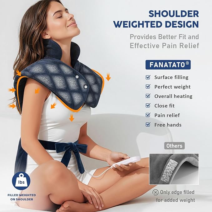 Electric Heating Pad for Neck Shoulders and Back Pain Relief, Christmas Gifts for Women Men Mom Dad Elderly, Large Weighted Neck Shoulders & Back Heat Pad, 6 Heat Settings Auto-Off, Gray