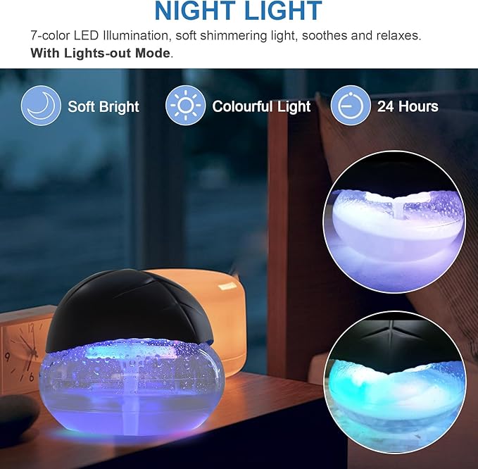 Water Based Air Purifier with Essential Oil Diffuser Pack, Air Washer with 7 Color LED Night Light, Air Revitalizer Includes 6x10ml Essential Oil Aroma Diffuser for Home, Office, Pet