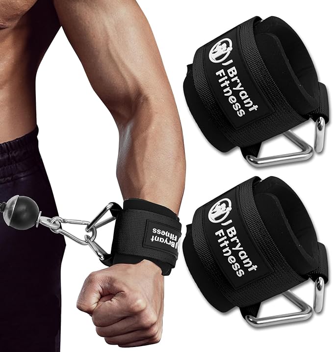 J Bryant Fitness Wrist Cuffs for Cable Machines – Heavy Duty Adjustable Wrist Straps with 7mm Neoprene Padding for Strength Training, Pull Exercises, and Forearm Support