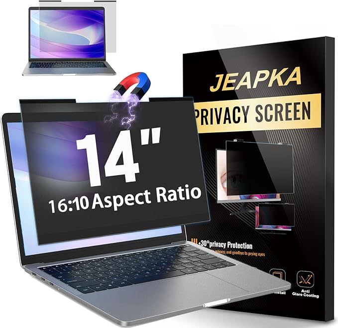 Magnetic Laptop Privacy Screen Filter 14 inch for 16:10 Widescreen Computer Monitor, Removable Anti Blue Light Privacy Shield, Anti-Glare Protector