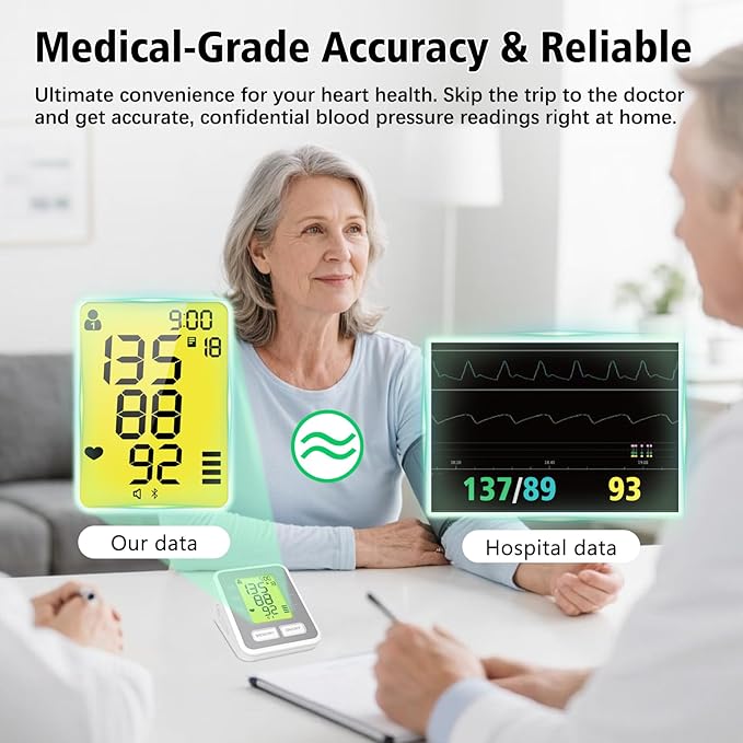 Blood Pressure Monitors for Home Use, Upper Arm Blood Pressure Machine with Large Cuff, FDA-Cleared Bluetooth BP Monitor with App, 3-Color Display,One-Button Accurate BP Machine for Adults and Seniors