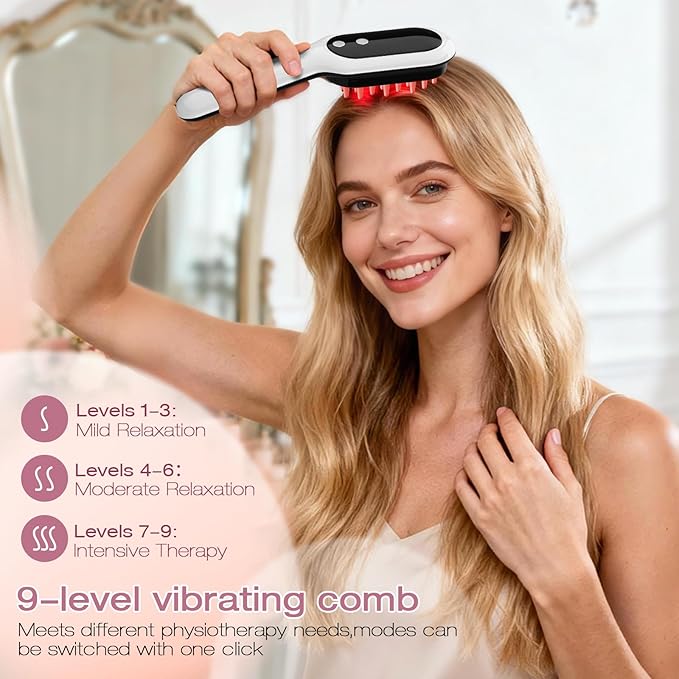 AFFLAT 3-in-1 Hair Care Comb with Red & Blue Light Therapy, Scalp Massager for Men and Women, Soothing Vibration for Relaxation