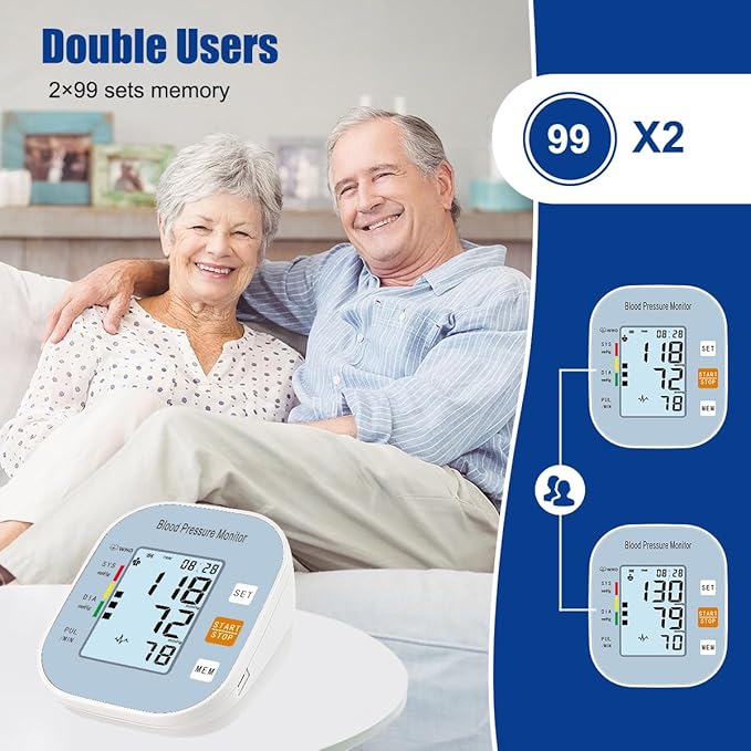Blood Pressure Monitors for Home Use, Blood Pressure Machine Upper Arm with Large Wide Cuff Automatic Digital BP Machine LCD Screen BSX583(Light Blue)