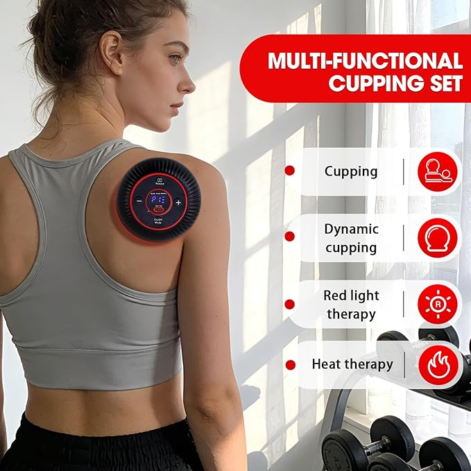 Electric Smart Cupping Set - 4 in 1 Cupping Kit for Massage Therapy, 12 Levels of Suction Strength and Red Light for Targeted Pain Relief, Great Gift for Parents, Friends