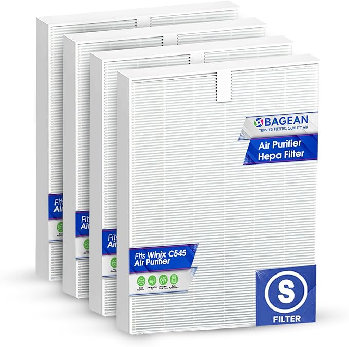 Bagean C545 HEPA Filter S Compatible with Winix Air Purifier Filter Replacement 1712-0096-00 - H13 True HEPA with Activated Carbon Filters 99.97% Particles and Purifies Air (4 HEPA)