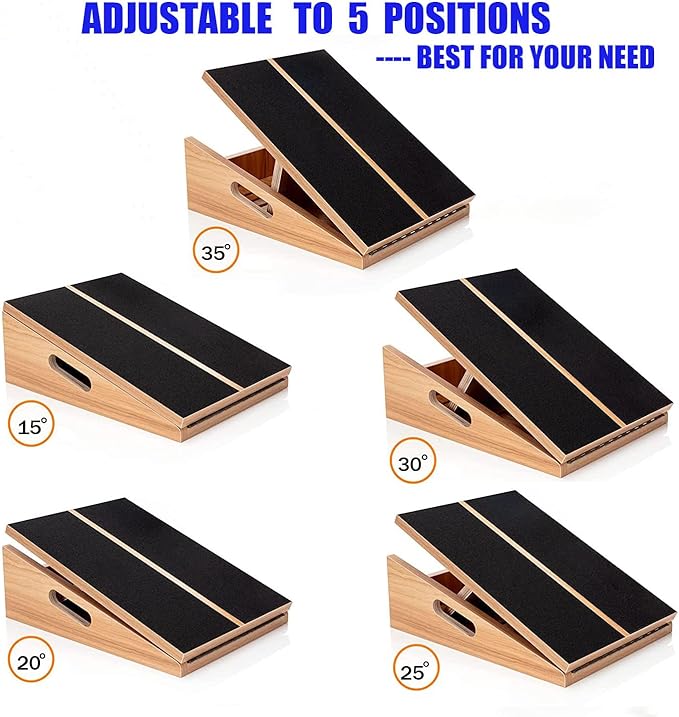 Slant Board for Calf Stretching Wooden Calf Stretcher Incline Board Adjustable Calf Stretch Board for Squats Knees Ankle