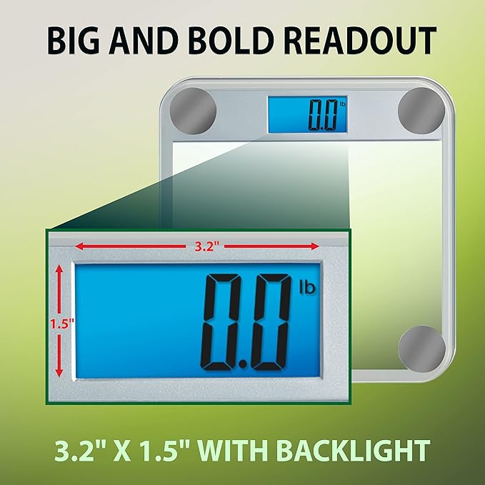 Eat Smart Digital Bathroom Scale, Highly Accurate Digital Bathroom Scale for Body Weight, 440 lb Capacity, Large Durable Glass Platform, Step On Technology, Silver